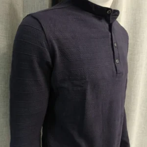 Bata Masculina Gola Padre Manga Longa Azul Marinho II