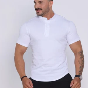 Bata Masculina Gola Padre Manga Curta Branca