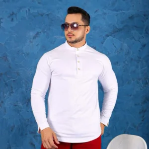 Bata Masculina Gola Padre Manga Longa Branca C B
