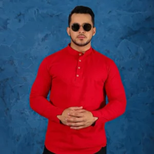 Bata Masculina Gola Padre Manga Longa Vermelha