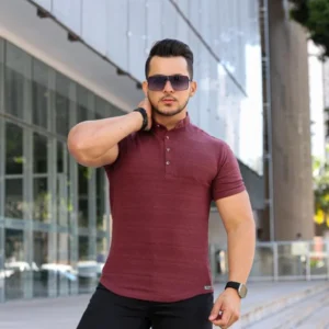 Bata Masculina Gola Padre Manga Curta Vinho