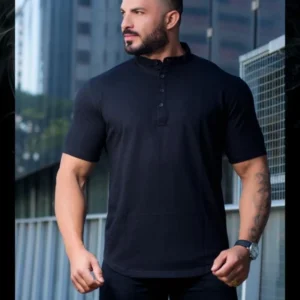 Bata Masculina Manga Curta Preta