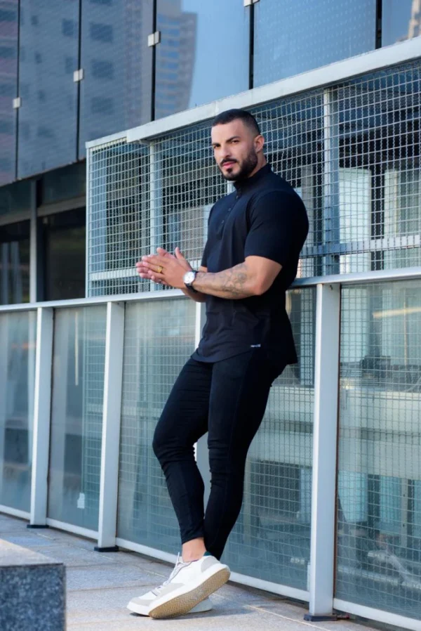 Bata Masculina Manga Curta Preta