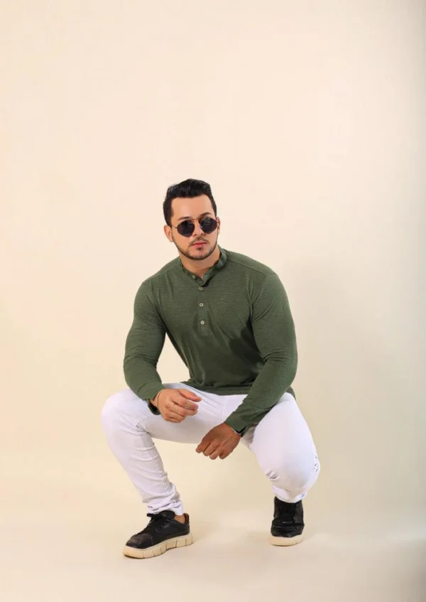 Bata Masculina Manga Longa Verde Metalizada