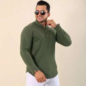 Bata Masculina Manga Longa Verde Metalizada