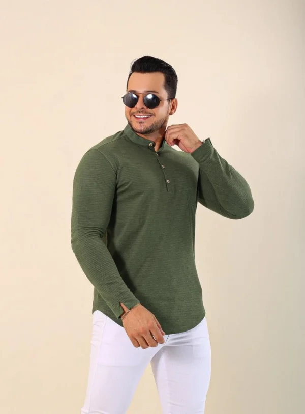 Bata Masculina Manga Longa Verde Metalizada