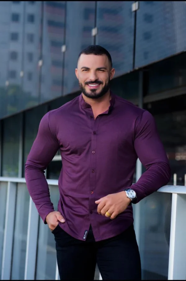 Camisa Gola Padre Masculina Manga Longa Vinho Escuro