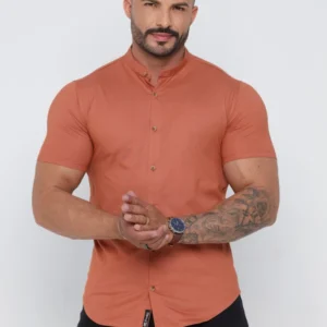 Camisa Gola Padre Masculina Manga Curta Laranja