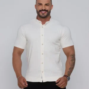Camisa Gola Padre Masculina Manga Curta Branca
