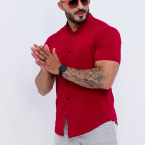Camisa Gola Padre Masculina Manga Curta Marsala