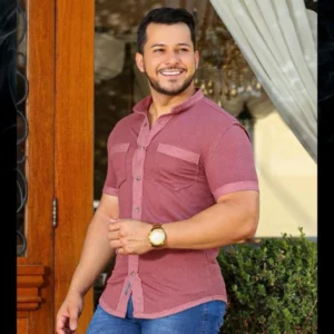 Camisa Gola Padre Masculina Manga Curta Rosa