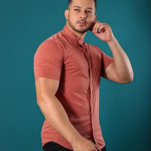 Camisa Gola Padre Masculina Manga Curta Terracota