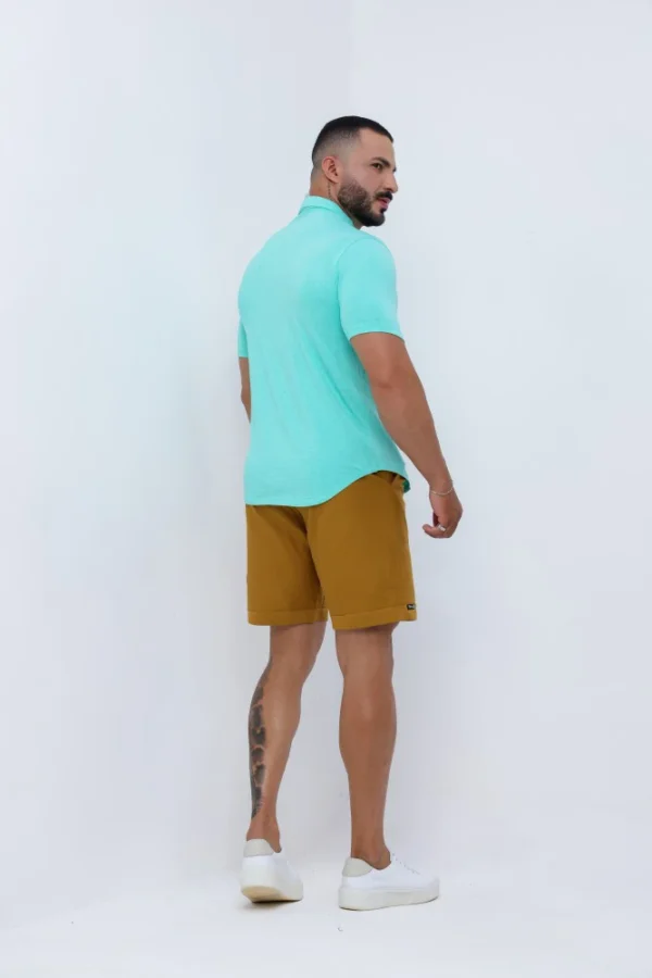 Camisa Gola Padre Masculina Manga Curta Verde Água