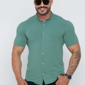 Camisa Gola Padre Masculina Manga Curta Verde Foster