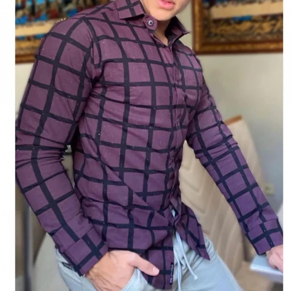 Camiseta Xadrez Masculina Manga Longa Vinho