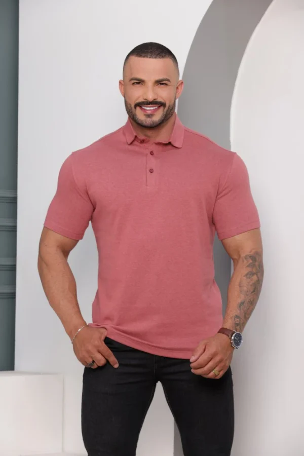 Camiseta Polo Masculina Manga Curta Rosa