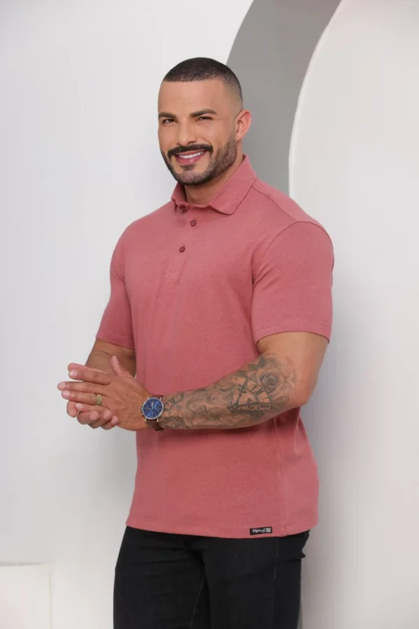 Camiseta Polo Masculina Manga Curta Rosa