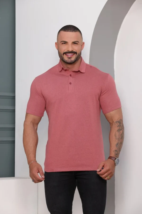 Camiseta Polo Masculina Manga Curta Rosa