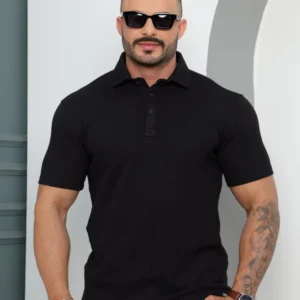 Camiseta Polo Masculina Texturizada Manga Curta Preta