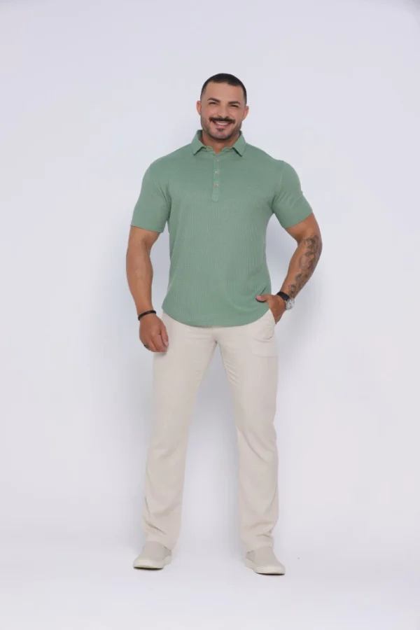Camiseta Polo Masculina Texturizada Manga Curta Verde