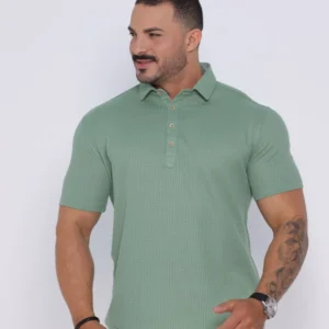 Camiseta Polo Masculina Texturizada Manga Curta Verde