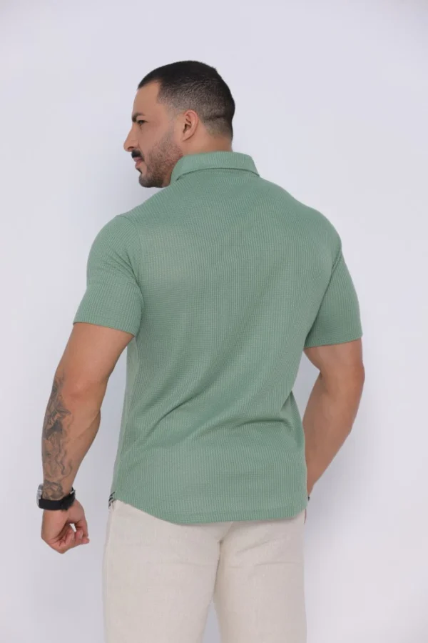 Camiseta Polo Masculina Texturizada Manga Curta Verde